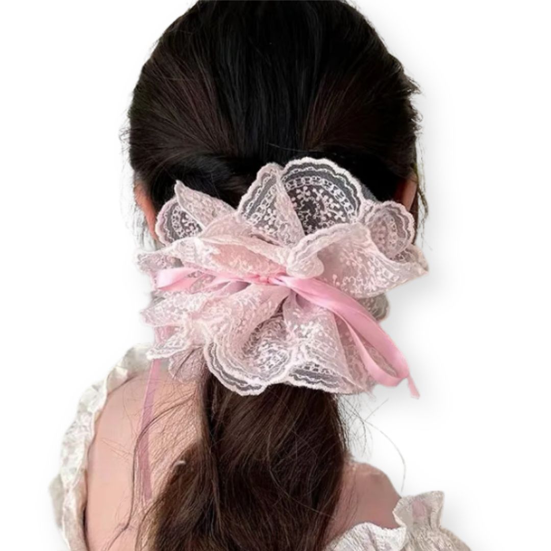 Gros chouchou satiné fil de soie Rose - Chic & Coquette
