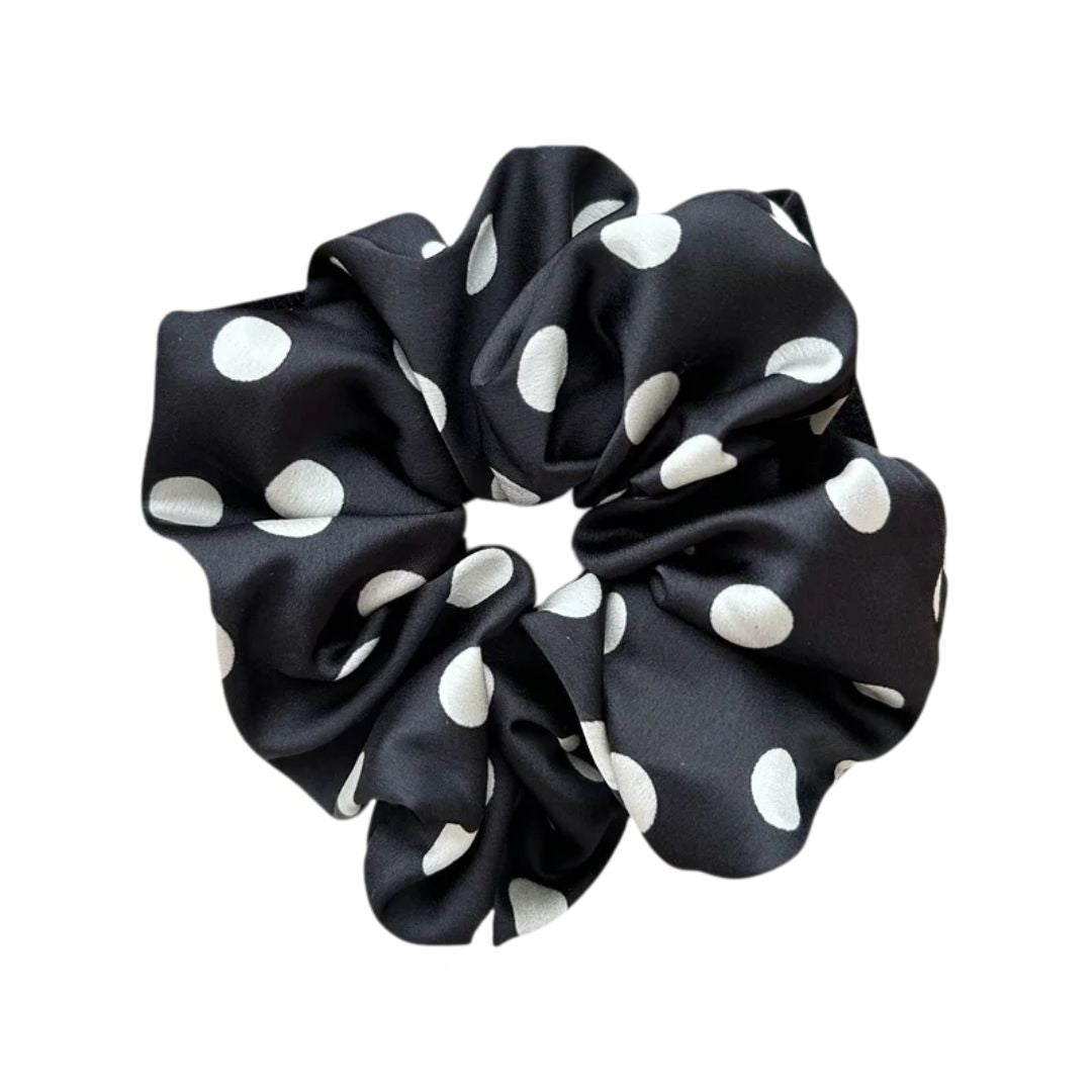 Gros chouchou en satin noir à poids blanc - Chic & Coquette