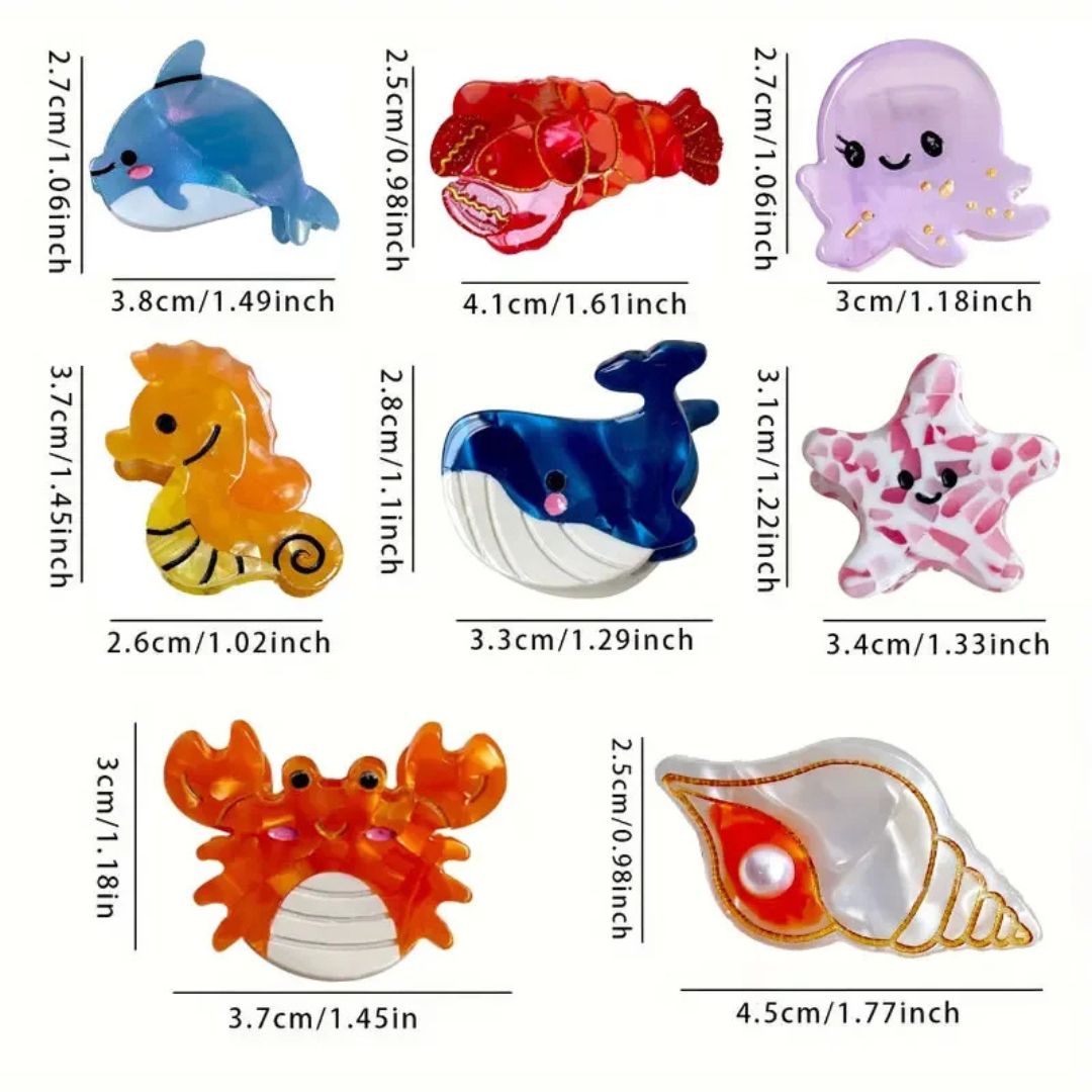 les dimensions des différentes petites pinces cheveux animaux en acétate