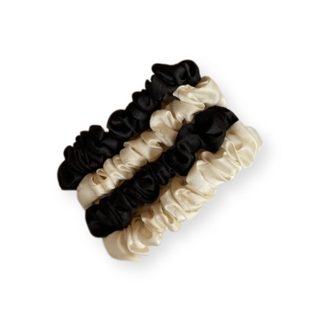 Mini chouchou élastique en soie – Lot de 4 pièces Crèmes 4 - Chic & Coquette