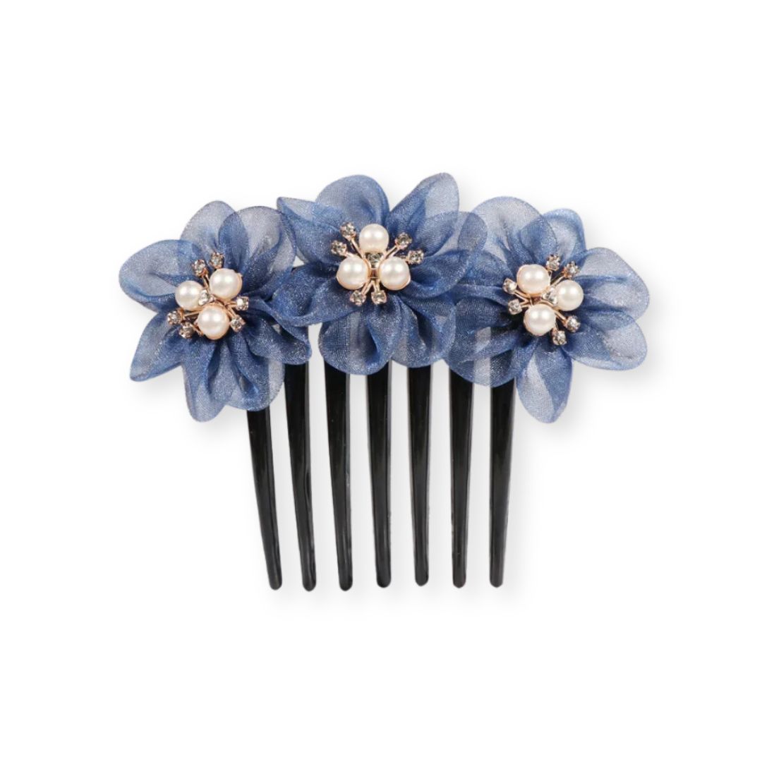 Peigne à cheveux fleurs tissées en fil de soie Bleu foncé - Chic & Coquette