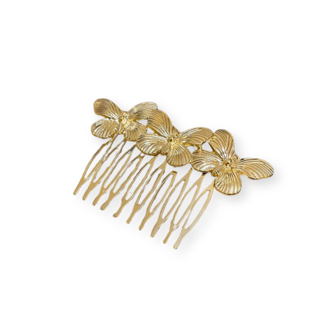 Peigne à cheveux métal doré avec papillon élégant 1 - Chic & Coquette