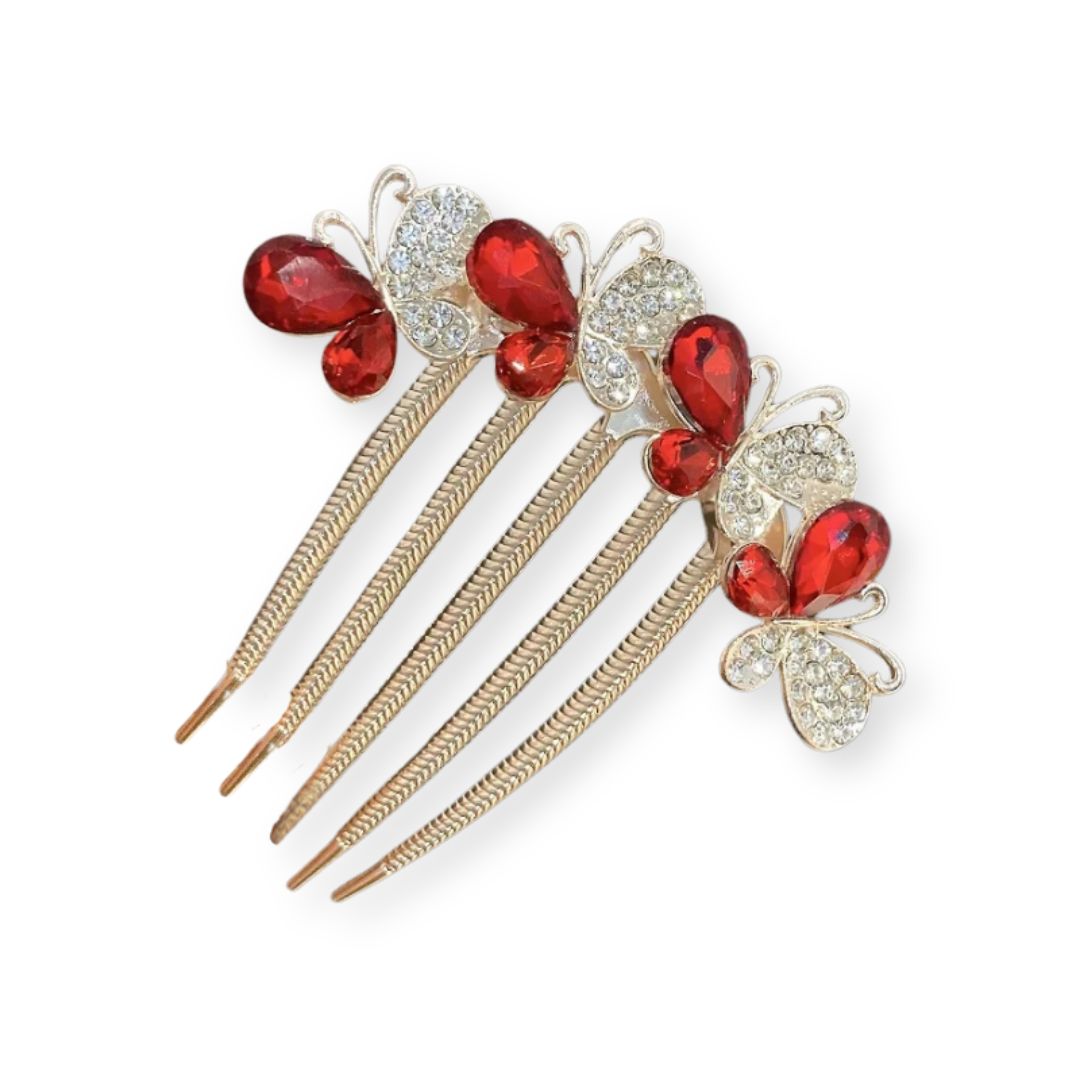 Peigne à cheveux papillon en zircon scintillant Rouge - Chic & Coquette