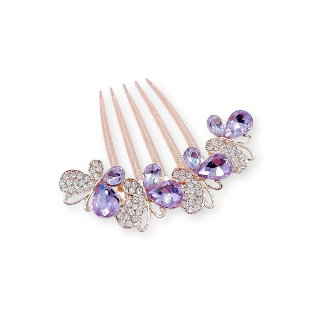 Peigne à cheveux papillon en zircon scintillant Violet - Chic & Coquette