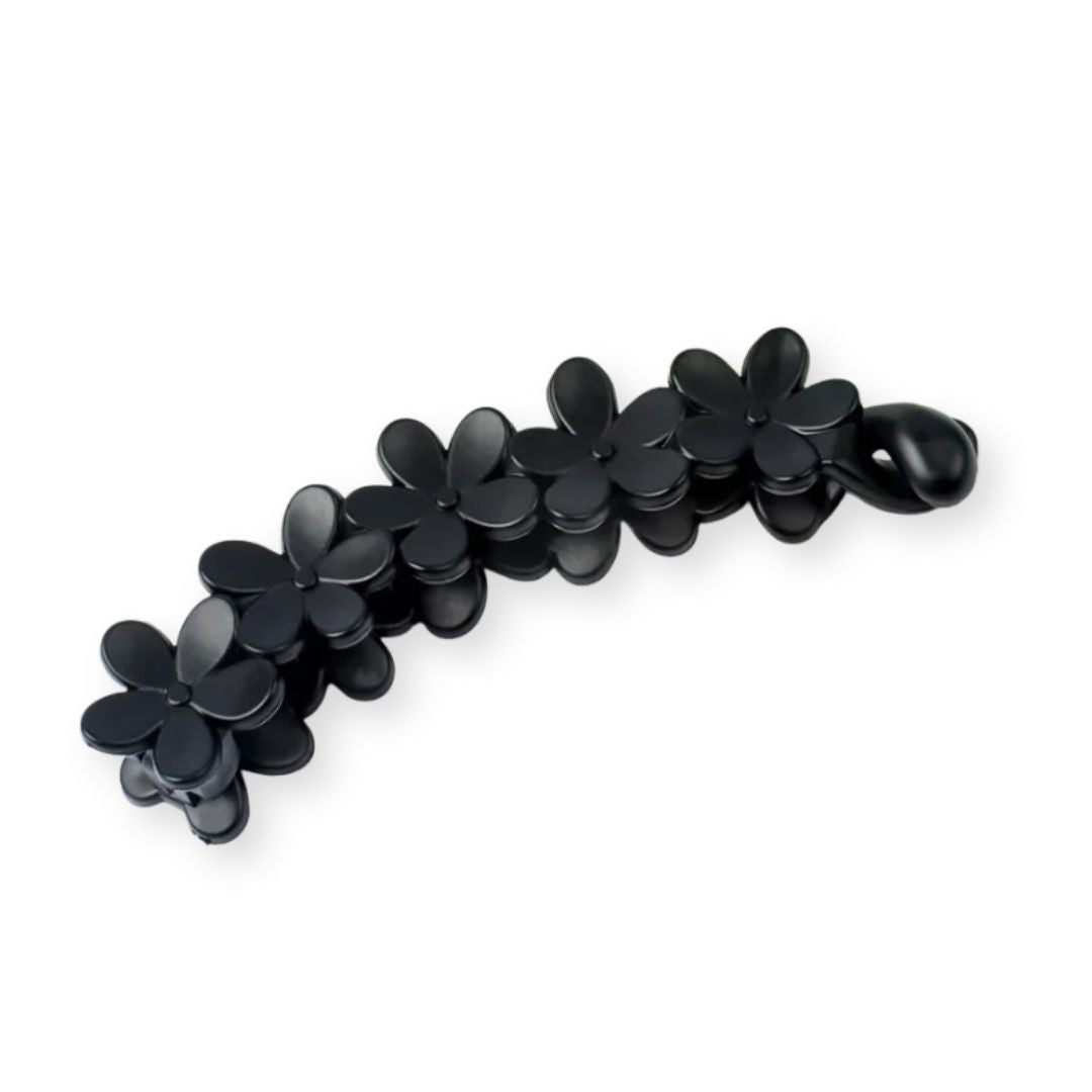 Pince à cheveux banane ornée de fleurs en plastique Noir - Chic & Coquette