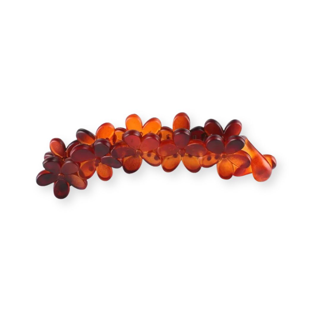 Pince à cheveux banane ornée de fleurs en plastique Rouge - Chic & Coquette