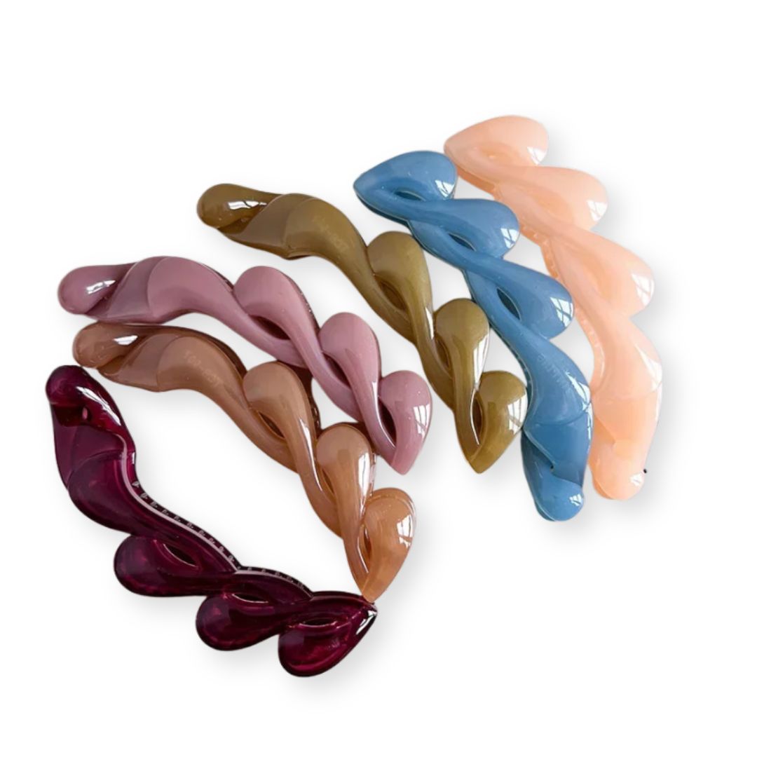 Pince à cheveux banane torsadée brillante en plastique – Coloris chic Saumon - Chic & Coquette