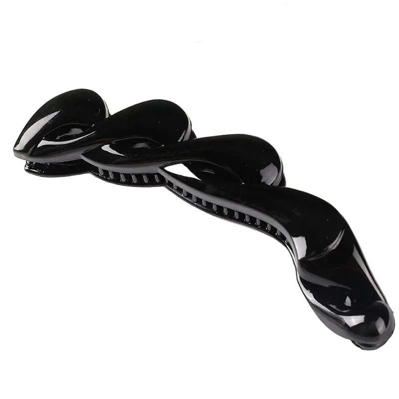 Pince à cheveux banane torsadée brillante en plastique – Coloris chic noir - Chic & Coquette