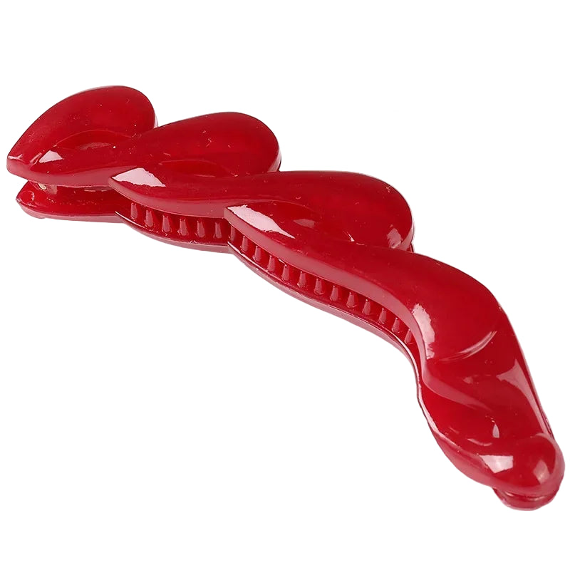 Pince à cheveux banane torsadée brillante en plastique – Coloris chic Rouge - Chic & Coquette