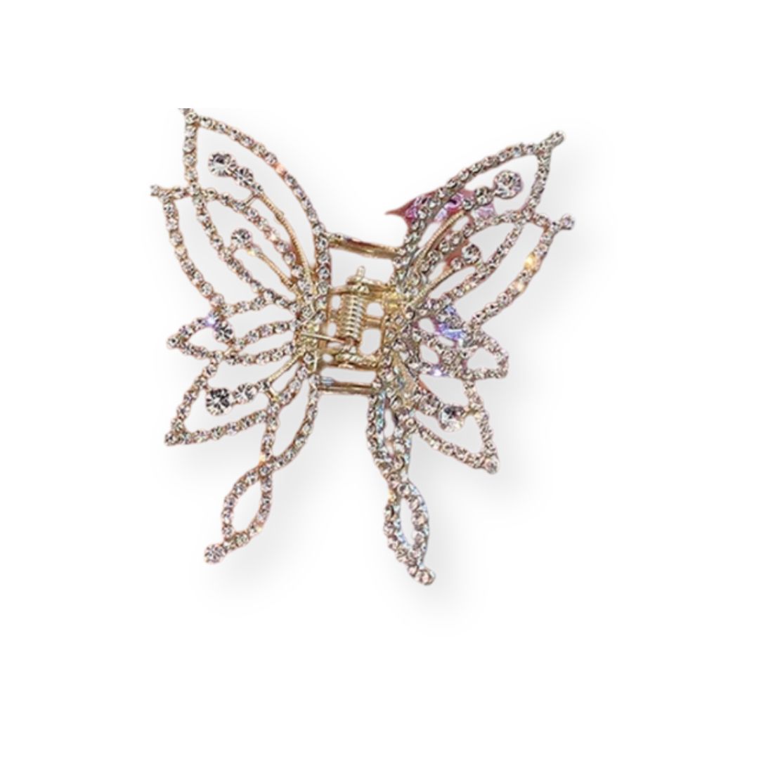 Pince à cheveux grand papillon orné de petites perles argenté Argent - Chic & Coquette