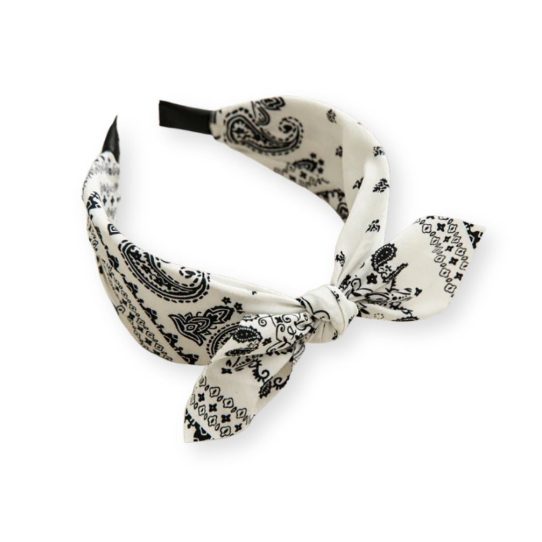 Serre tête Nœud Bandana Paisley Blanc - Chic & Coquette
