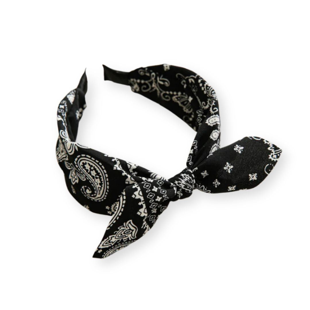 Serre tête Nœud Bandana Paisley Noir - Chic & Coquette
