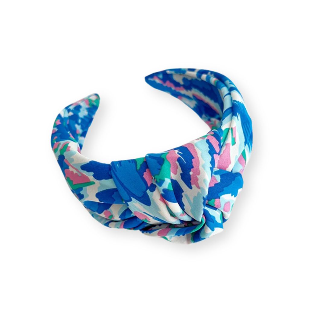 Serre-tête grand nœud en satin tie-dye Bleu - Chic & Coquette