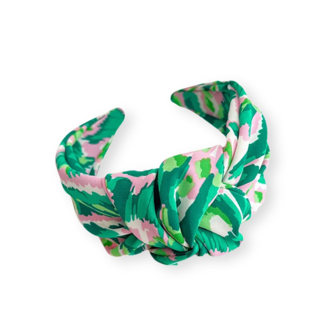 Serre-tête grand nœud en satin tie-dye Vert - Chic & Coquette