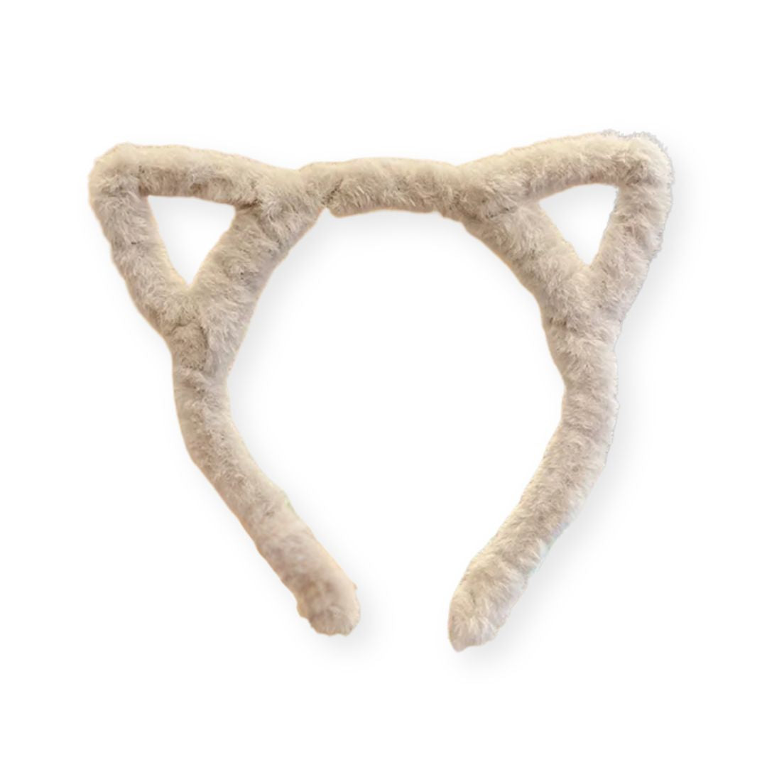 Serre Tête Oreilles de Chat en Peluche – Fourrure douce, confortable Beige - Chic & Coquette