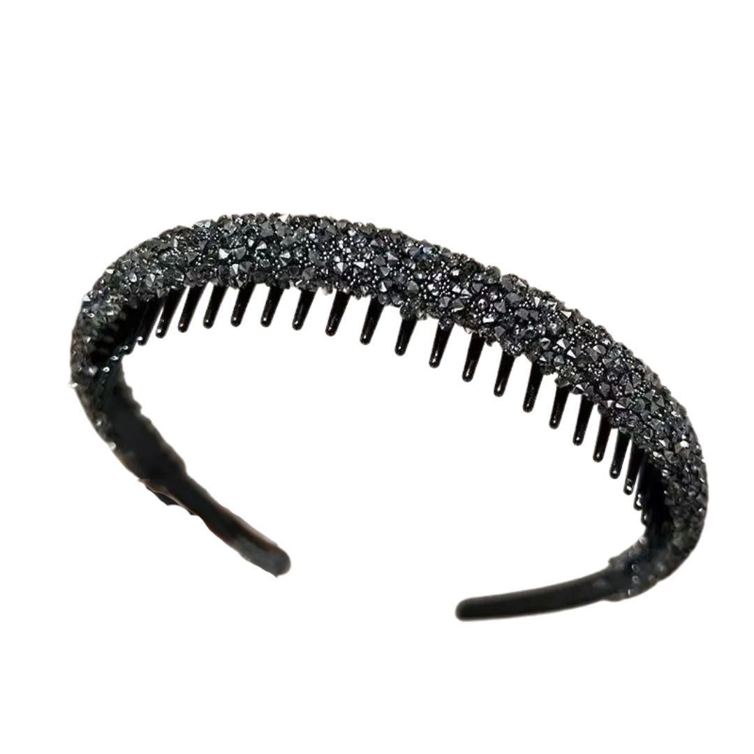 Serre-Tête Fin Antidérapant en Strass Brillant – 3 couleurs Gris - Chic & Coquette