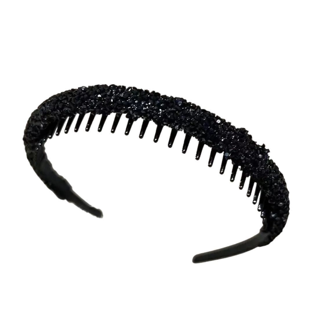 Serre-Tête Fin Antidérapant en Strass Brillant – 3 couleurs Noir - Chic & Coquette