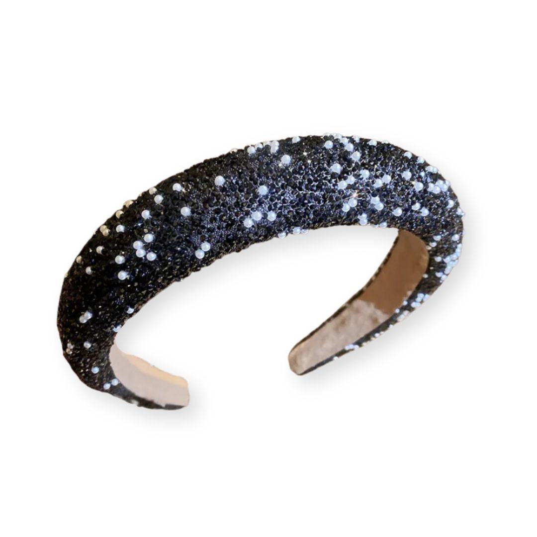 Serre-tête antidérapant orné de strass et de perles Noir - Chic & Coquette