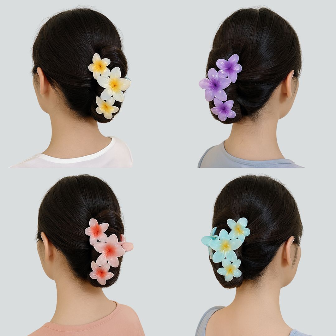 Pince à cheveux 3 fleurs en plastique | Fleurs de frangipanier Jaune - Chic & Coquette