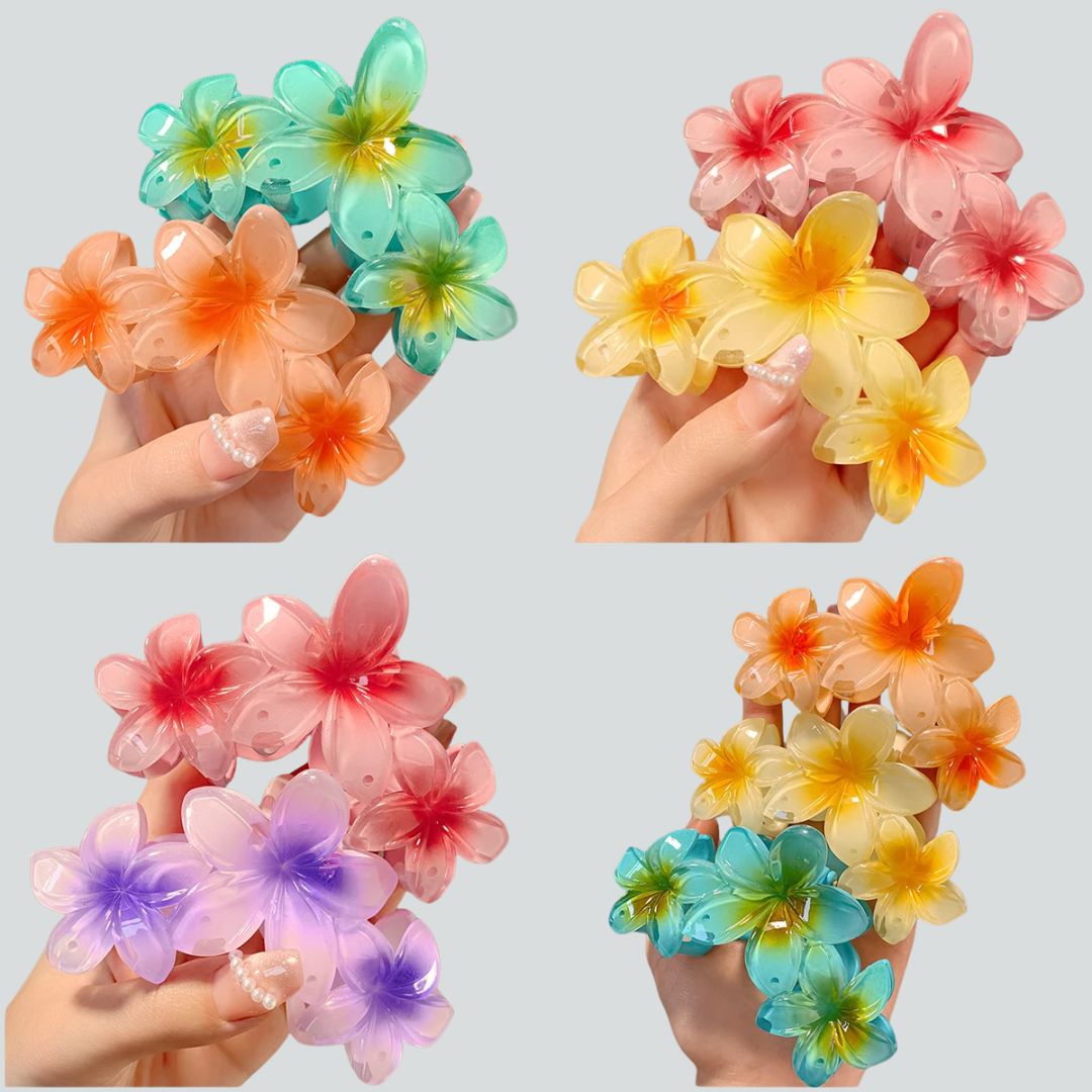 Pince à cheveux 3 fleurs en plastique | Fleurs de frangipanier Orange - Chic & Coquette