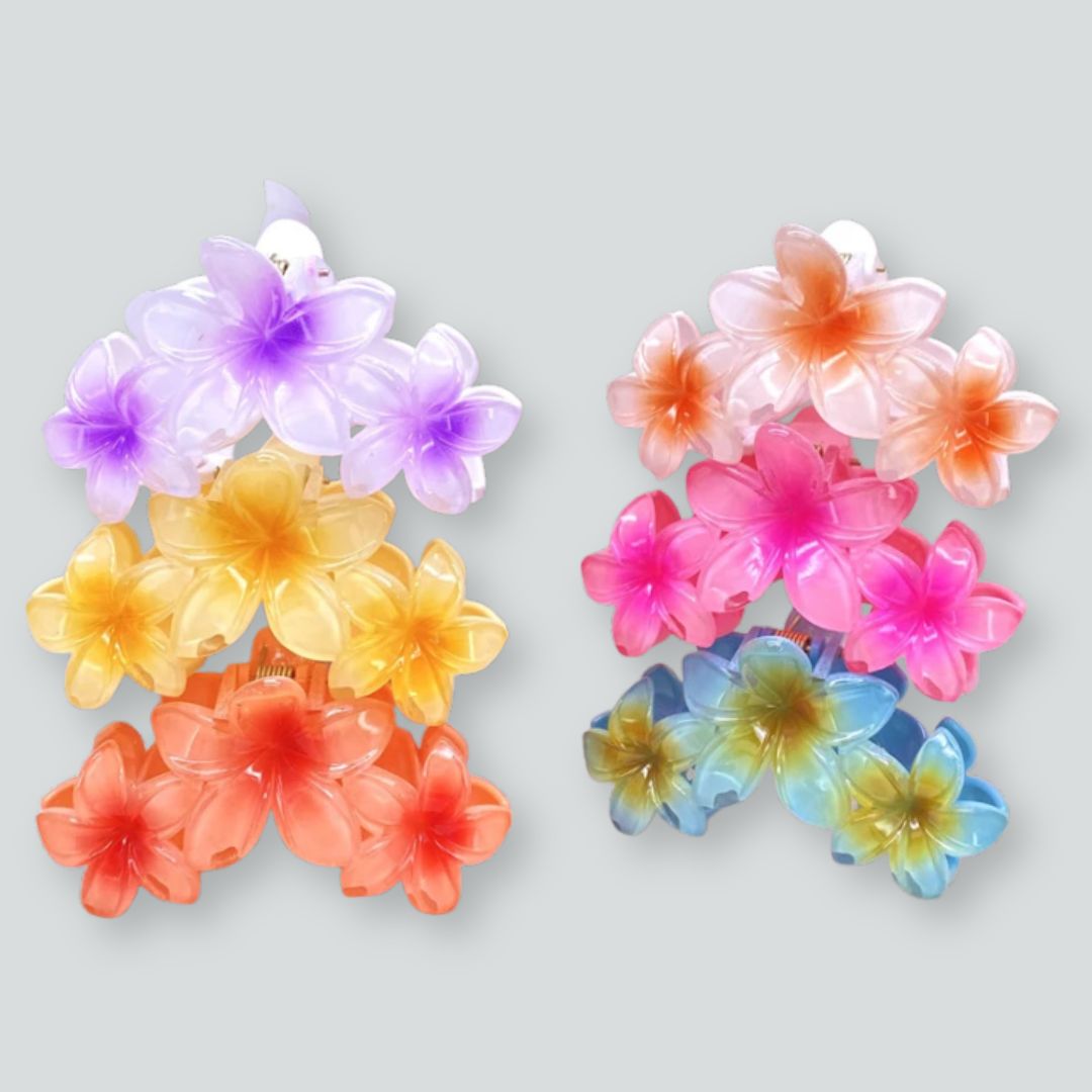 Pince à cheveux 3 fleurs en plastique | Fleurs de frangipanier Rose - Chic & Coquette