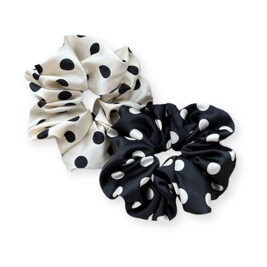 Gros chouchou en satin à pois Blanc - Chic & Coquette