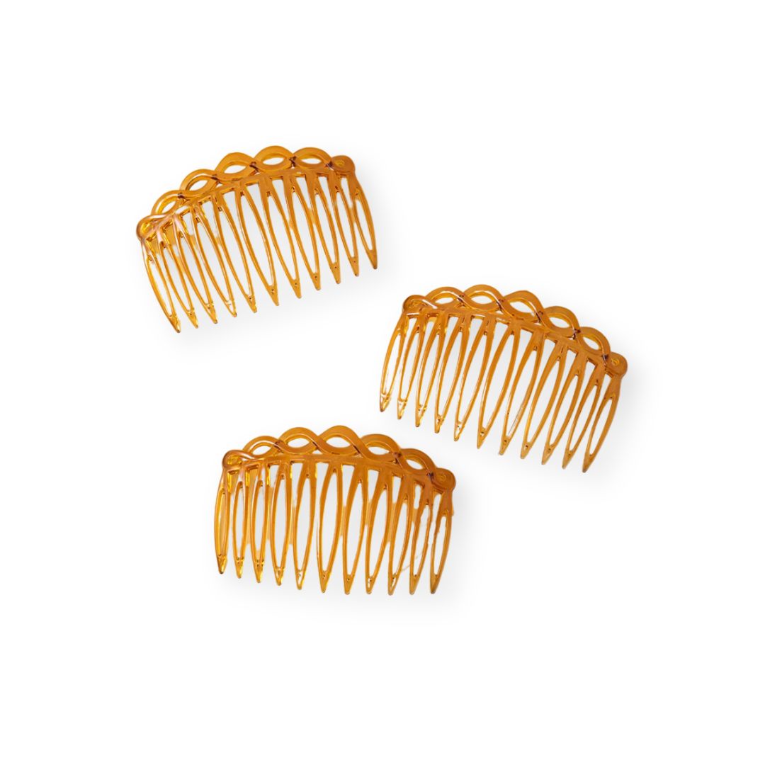 Lot de 3 Peignes cheveux torsadés et courbés – 11 dents, 8cm Marron clair - Chic & Coquette