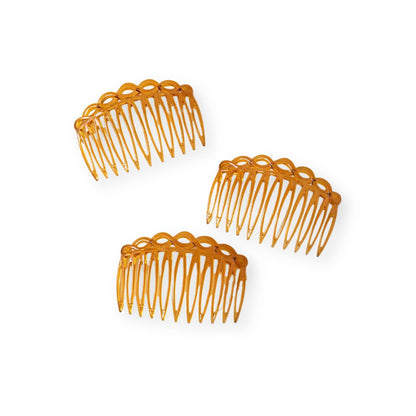 Lot de 3 Peignes cheveux torsadés et courbés – 11 dents, 8cm Marron clair - Chic & Coquette