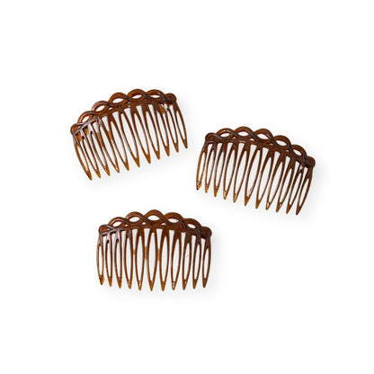 Lot de 3 Peignes cheveux torsadés et courbés – 11 dents, 8cm Marron foncé - Chic & Coquette