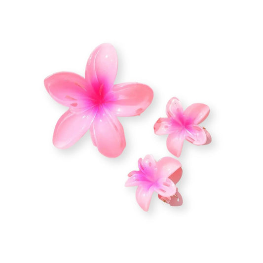 Pinces à cheveux fleurs d’été – Lot de 3 pinces hawaïennes tendance Rose - Chic & Coquette
