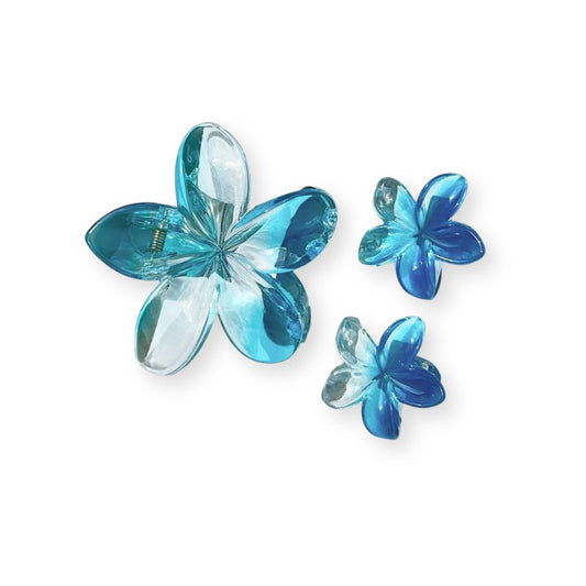 Lot de 3 pinces à cheveux fleurs d’Hawaï transparentes Bleu - Chic & Coquette