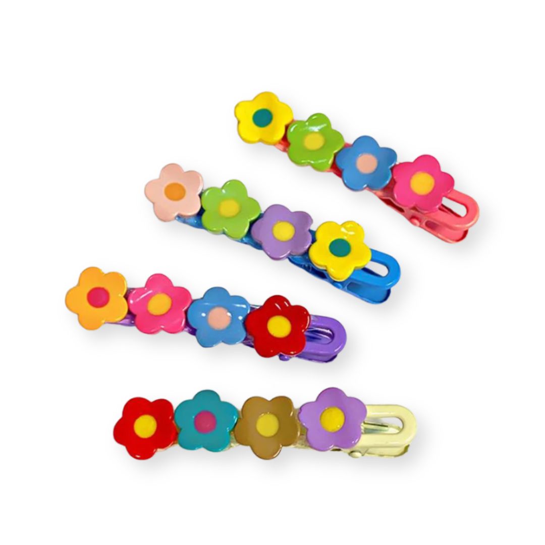 4 barrettes cheveux mini fleurs colorées - Chic & Coquette
