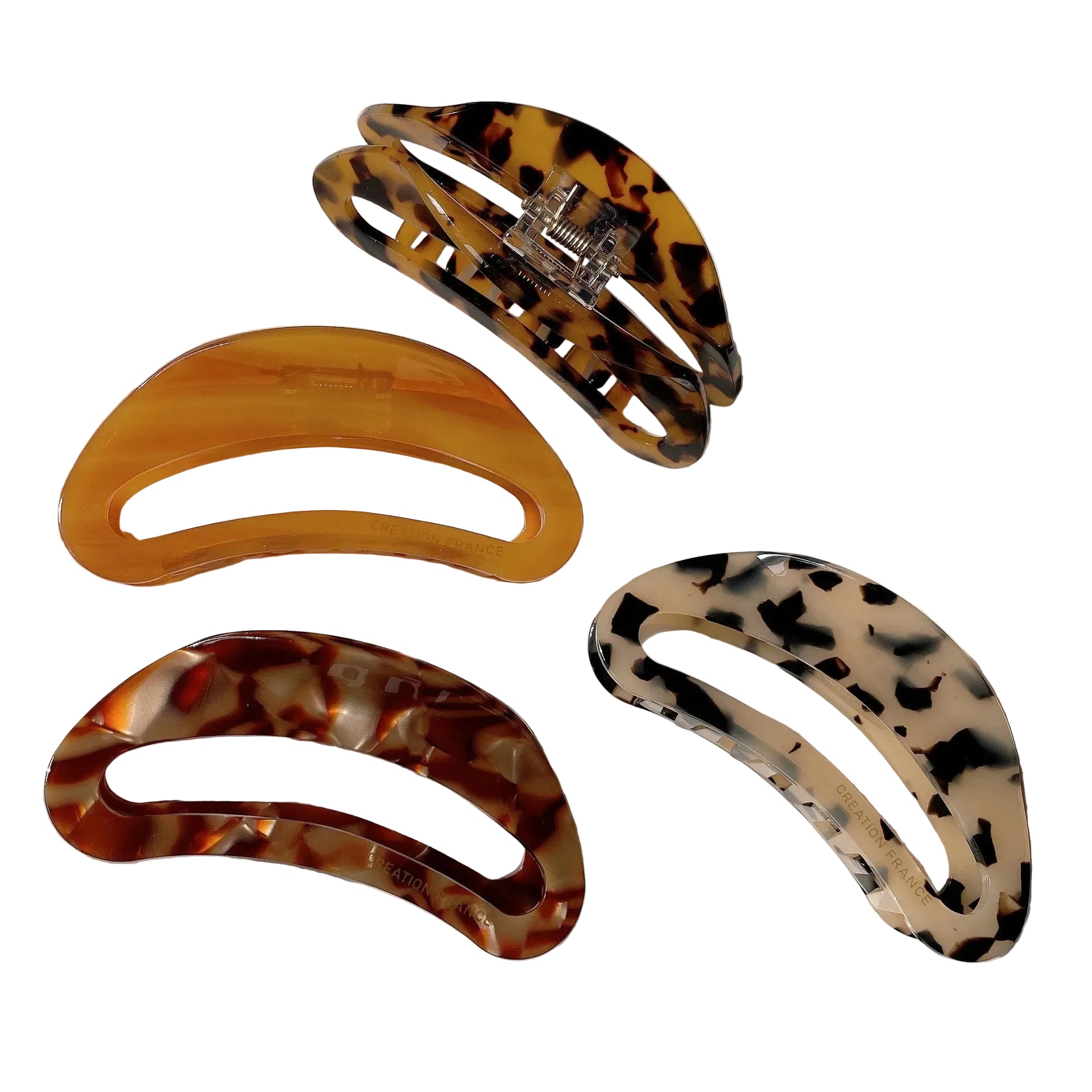 4 grandes pinces à cheveux crabe en acétate léopard demi-lune de différentes couleurs - Chic & Coquette