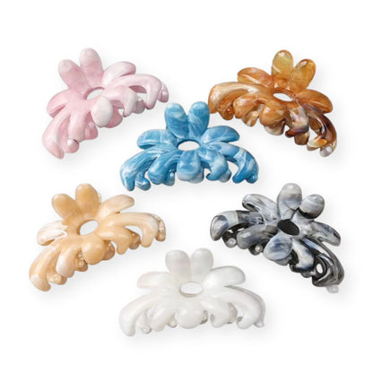 6 pinces à cheveux crabe en acétate motif fleurs en aquarelle de différentes couleurs - Chic & Coquette