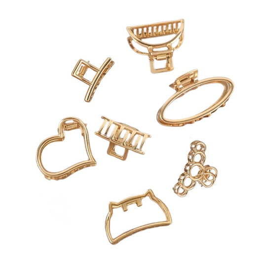 7 petites pinces à cheveux crabe géométrique en or creux - Chic & Coquette