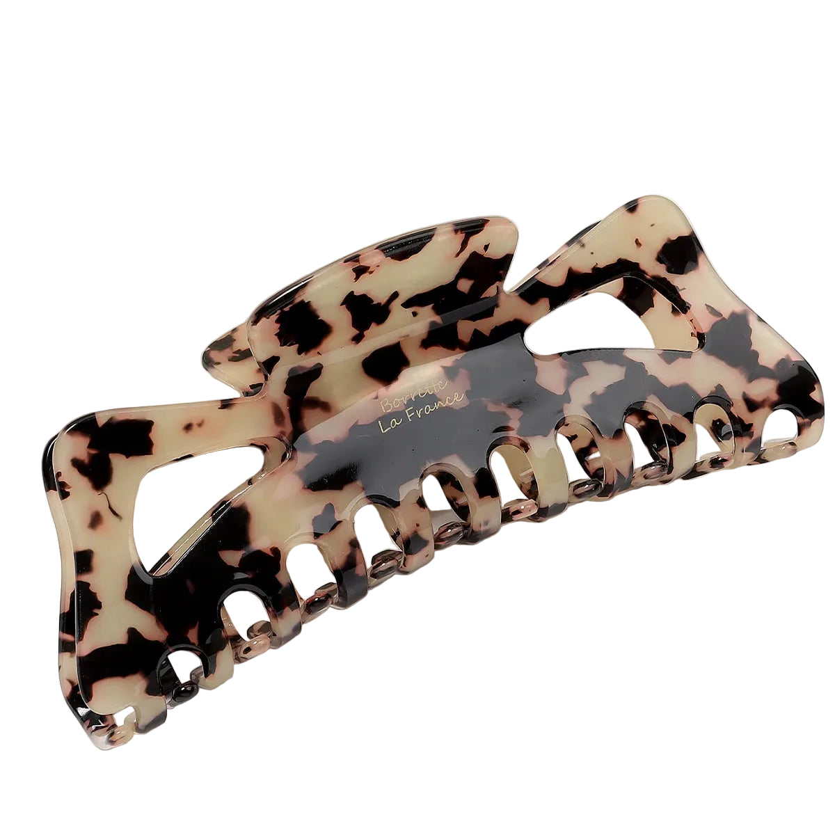 Grande pince à cheveux crabe en noeud papillon en acétate beige et léopard - Chic & Coquette
