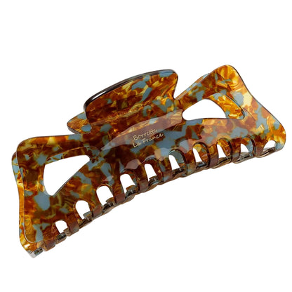 Grande pince à cheveux crabe en noeud papillon en acétate orange et bleu - Chic & Coquette
