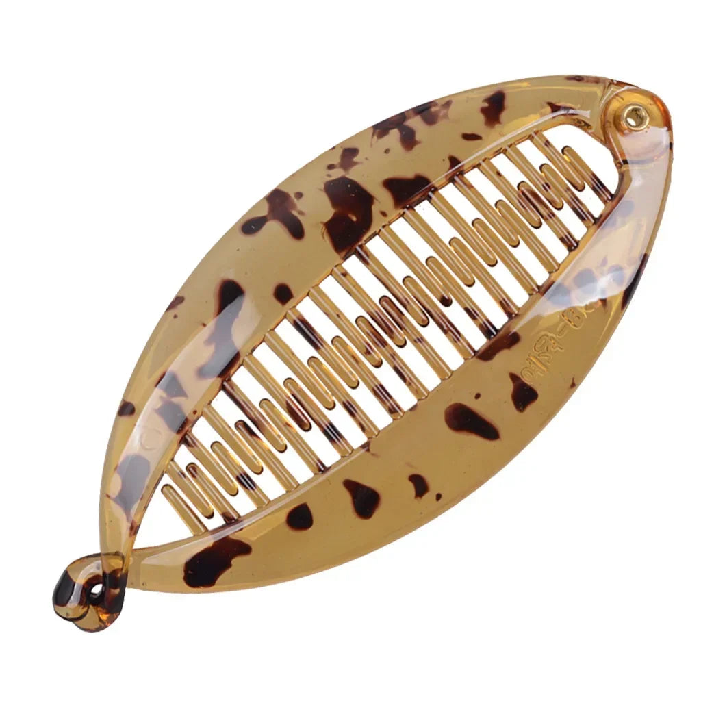 Grande pince à cheveux banane motif tacheté léopard marron pour queue de cheval - Chic & Coquette