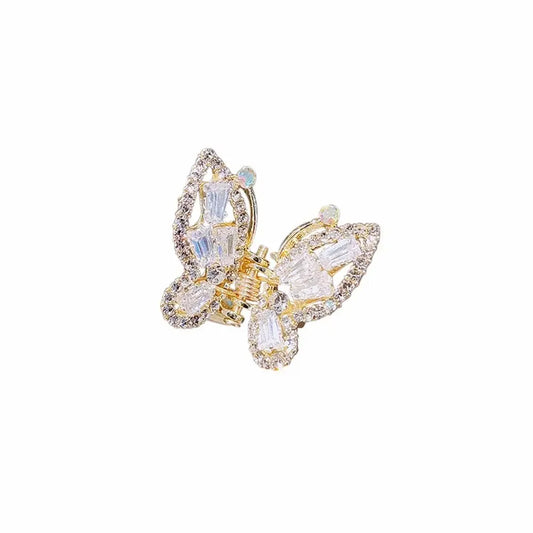 Petite pince à cheveux papillon doré argenté – strass brillants 1 - Chic & Coquette