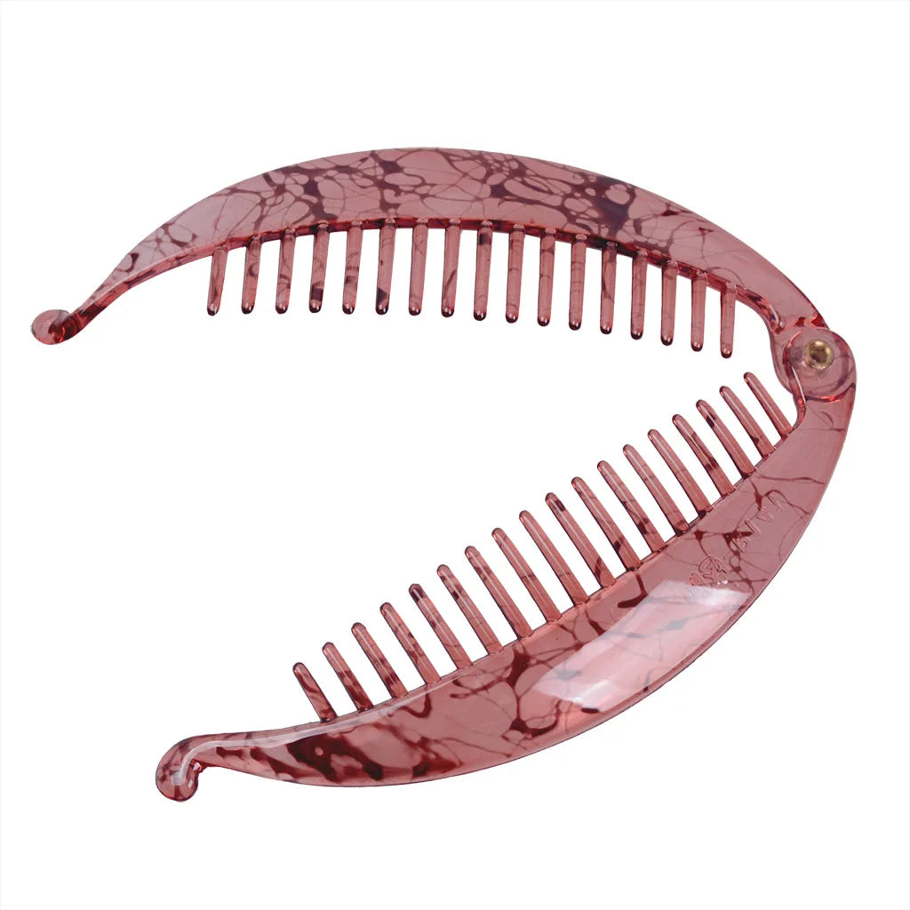 Grande pince à cheveux banane effet marbre veinure rose pour queue de cheval - griffe ouverte - Chic & Coquette