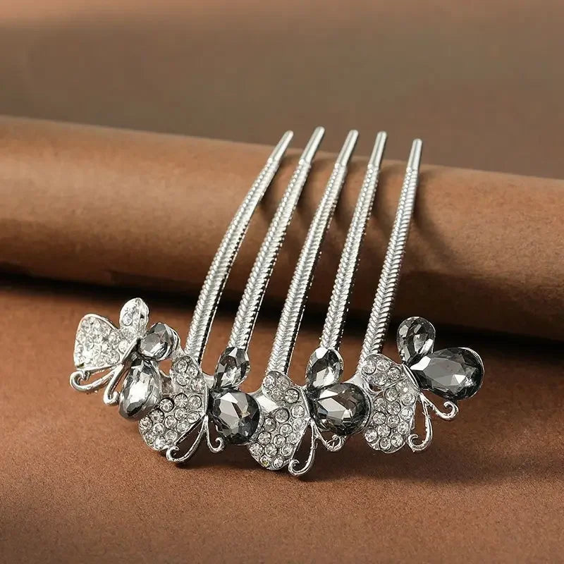 Peigne à cheveux papillon en zircon scintillant Noir - Chic & Coquette