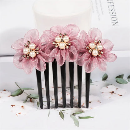 Peigne à cheveux fleurs tissées en fil de soie Rose - Chic & Coquette