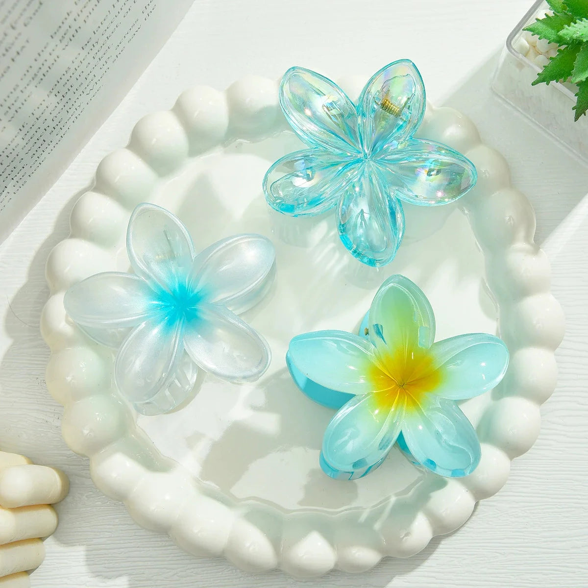 Pinces à cheveux fleurs XXL transparentes Jaune - Chic & Coquette