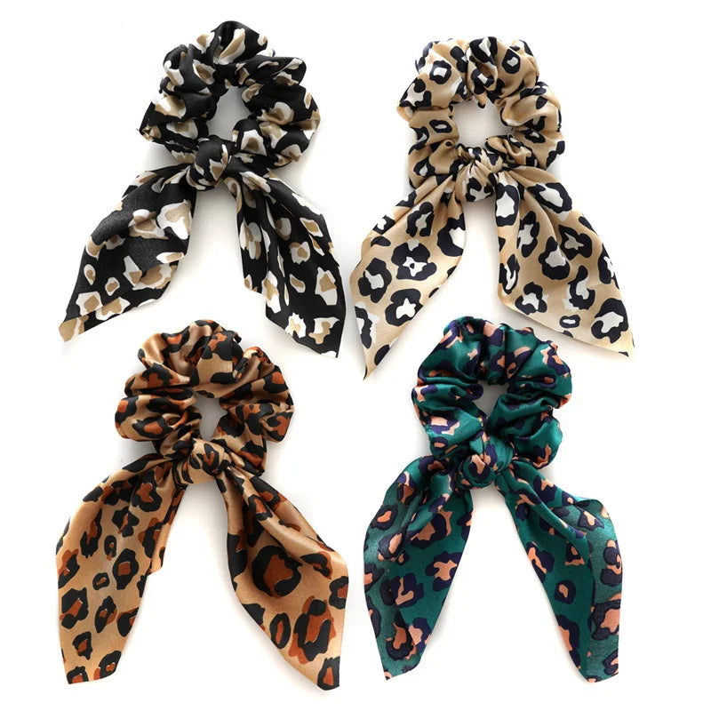 Lot de 4 chouchous nœud léopard satiné Mix - Chic & Coquette