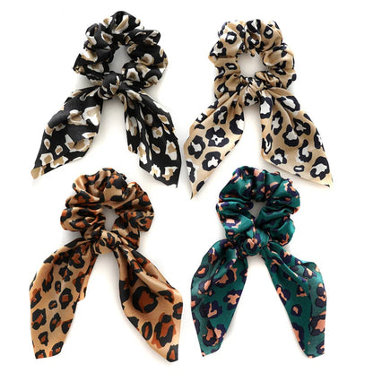 Lot de 4 chouchous nœud léopard satiné Mix - Chic & Coquette