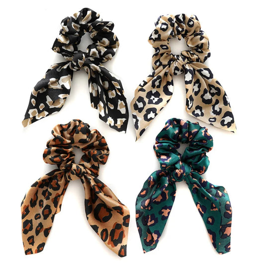Lot de 4 chouchous nœud léopard satiné Mix - Chic & Coquette