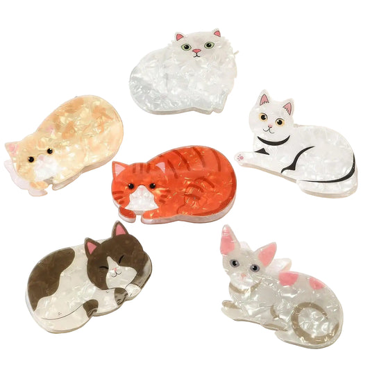 6 pinces à cheveux en forme de petit chat en acrylique - Chic & Coquette