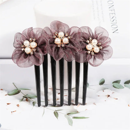 Peigne à cheveux fleurs tissées en fil de soie Violet 2 - Chic & Coquette