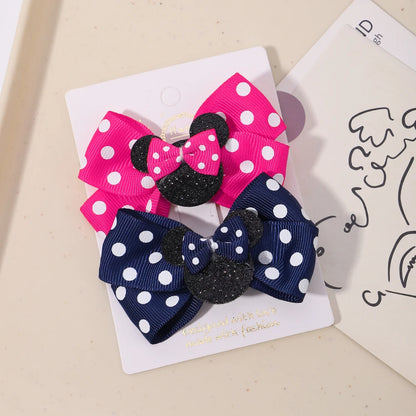 2 barrettes bébé fille avec nœuds à pois – style Mickey & Minnie Rose bonbon-Blanc - Chic & Coquette