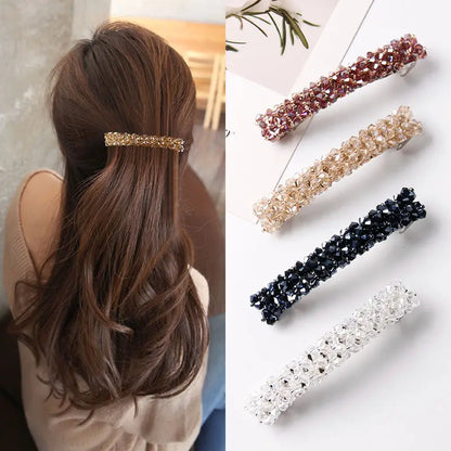 Barrette en cristal strass et perles brillantes – 8,5 cm Noir - Chic & Coquette